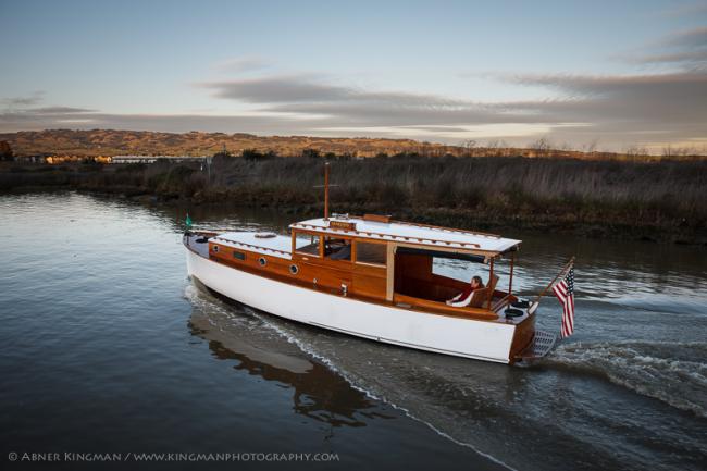 1929 Stephens Cruiser, in water, underway port side stern view