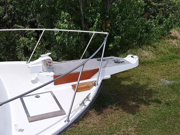 40' Lobster  Boat Custom Trawler, bow view, on grass
