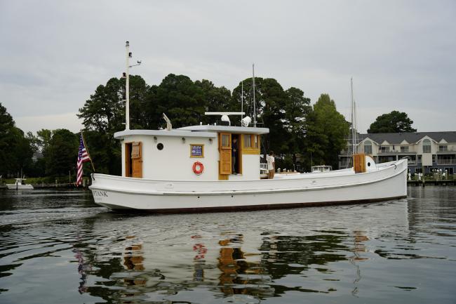 1938 65' Chesapeake Bay Buyboat "Choptank", in water starboard side view