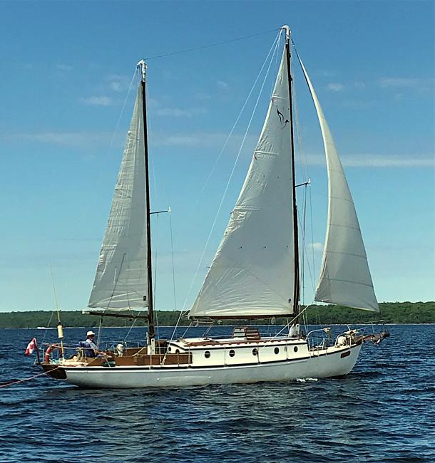 1947 Cypress-On-Oak 46 ft Centerboard Ketch, undersail starboard view