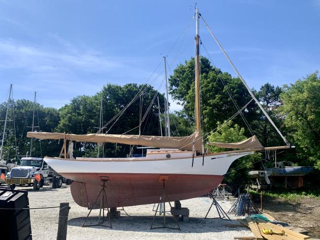 "ECHO" 1965 Friendship Sloop, on the hard starboard side view