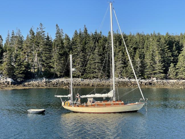 1962 Ted Hood Little Harbor 40' Centerboard Yawl, in water, starboard side view