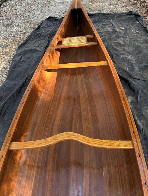 Handcrafted Cedar Strip Canoe- 18 ft, up close view inside