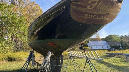 HINCKLEY 44' YAWL, on stands transom view