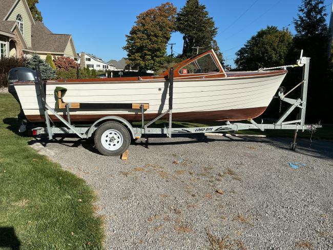 1961 Lyman 18' Outboard, on trailer starboard side view
