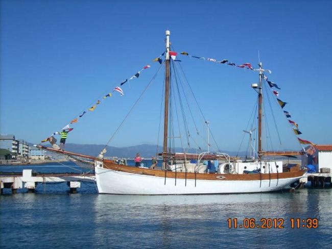 1928 Danish built 82’ Ketch “Pax Nostrum” Project, in water port side view