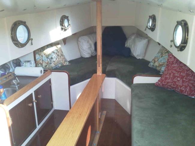 Custom cat ketch, view of v berth
