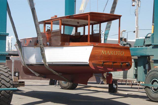 1929 Stephens Cruiser, out of water on lift