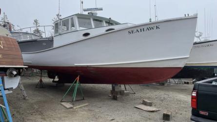 2004 Buxton built Lobster Boat, on the hard starboard side bow view
