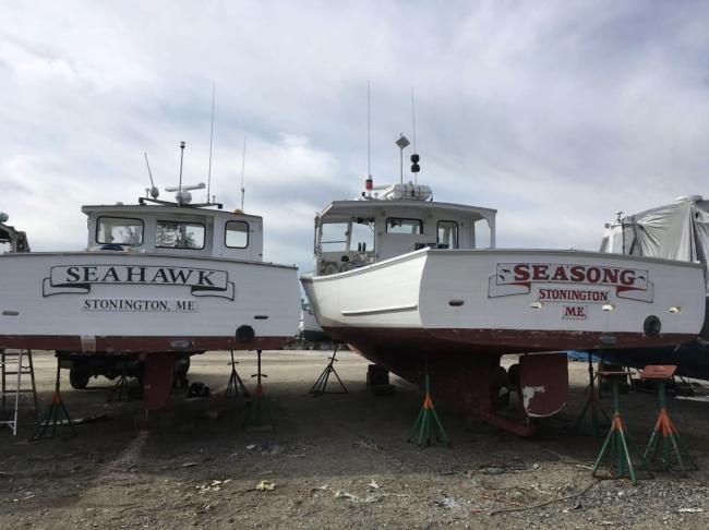 2004 Buxton built Lobster Boat, on the hard, view of stern